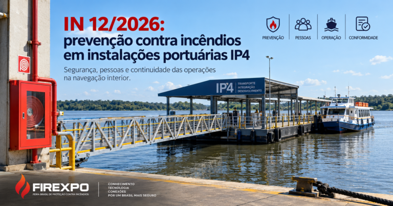 Logo da FIREXPO sobre imagem de instalação portuária pública de pequeno porte IP4.