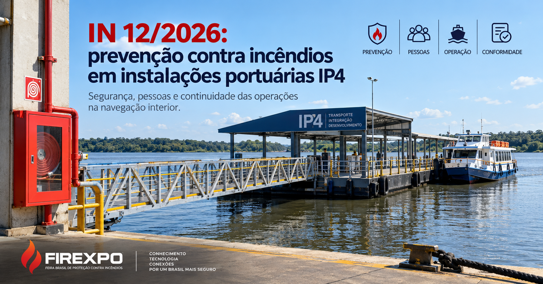 Logo da FIREXPO sobre imagem de instalação portuária pública de pequeno porte IP4.
